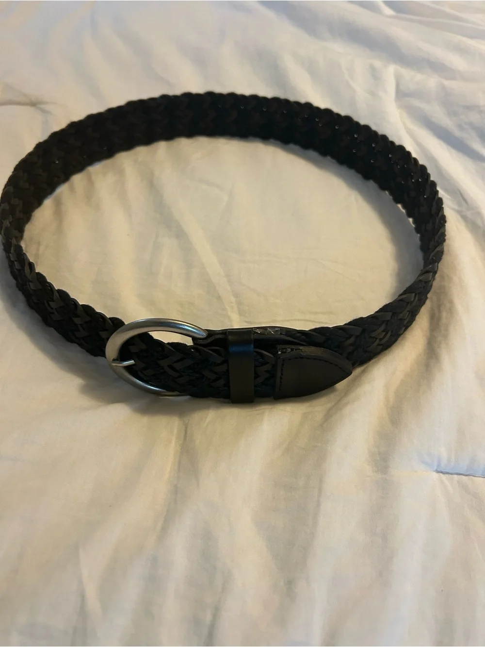 Banana Republic Black Braided Leather Belt with Silver Buckle